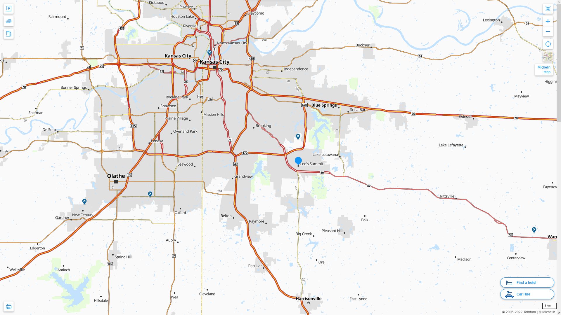 Lee's Summit Missouri Highway and Road Map